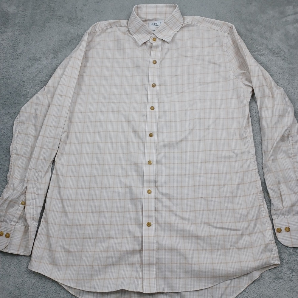 Ledbury Shirt Mens 17 Brown Plaid Button Up Long Sleeve Preppy Tailored Fit